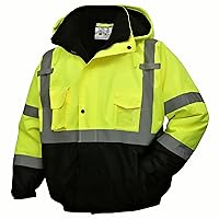 SKSAFETY High Visibility Reflective Jackets for Men, Waterproof Class 3 Safety Jacket with Pockets, Hi Vis Yellow Coats with Black Bottom, Mens Work Construction Coats for Cold Weather, XL, 1 Pack