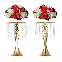 Sziqiqi Floral Centerpiece Riser Gold Tall Flower Centerpiece Stand with Crystal Beads for Event Party Wedding Reception Center Piece Floral Arrangements, Pack of 2 Gold 13.7inch