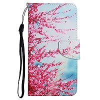 XYX Wallet Case for Xiaomi 11 Lite, Flowers Floral Pattern PU Leather Flip Phone Case Women Girls for Xiaomi Mi 11 Lite, Red Cherry Blossoms
