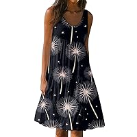 Casual Dresses for Women Sexy Sleeveless Midi Dresses Knee Length Floral Dresses Flowy Pleated Summer Dresses