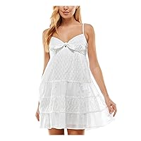 Womens White Zippered Cut Out Tie Front Tiered Skirt Lined Spaghetti Strap V Neck Short Party Empire Waist Dress Juniors 5