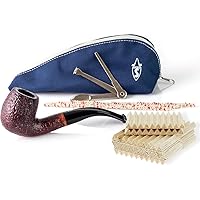 Savinelli One Tobacco Pipe Starter Kit With 6mm Filters - Italian Hand Crafted Briar Pipe Includes Pipe Care Accessories and Storage Bag, Dark Rusticated Finish (601)
