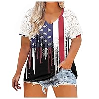Oversized T Shirt for Women American Flag Patriotic Shirts Raglan Short Sleeve Tops Summer V Neck Loose Fit Blouses