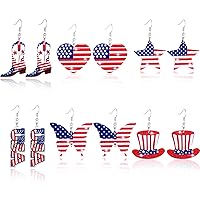 6 Pairs 4th of July Earrings American Flag Star Drop Dangle Earring Acrylic Red White Blue Holiday Jewelry Patriotic Gift for Women