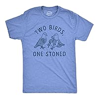 Mens Two Birds One Stoned T Shirt Funny 420 Weed Smoking Pigeon Saying Joke Tee for Guys