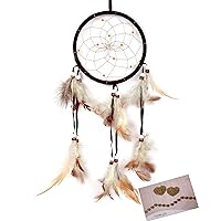 18 Dream Catchers Brown Handmade Feather Native American Dreamcatcher Circular Net for Car Kids Bed Room Wall Hanging Decoration Decor Ornament Craft