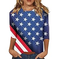 Fourth of July Clothing Lightning Deals Today 3/4 Sleeve Shirts for Women Blouses Dressy Casual Cute Tops Womens Graphic Tees Going Out Travel Clothes Sparkly Neon Puffy Sleeves Fabric (BL，S)