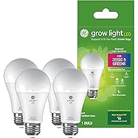 GE A19 LED Grow Lights for Indoor Plants, Indoor Plant Light Bulb for Seeds and Greens with Balanced Light Spectrum, 9W, 16 PPF, 4 Pack