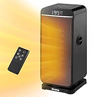 Space Heater for Indoor Use, Portable Heater for Office, 1500W Electric PTC Ceramic heater with Oscillating, 5 Adjustment Modes, LED Display, Remote Control, Timer and Overheating Protection