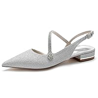 Womens Rhinestones Wedding Flats Mary Jane No Heel Comfort Pointed Toe Shoes Bridal Prom Party