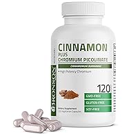 Bronson Cinnamon Plus Chromium Picolinate Supplement, High Potency Chromium, Non-GMO, 120 Vegetarian Capsules