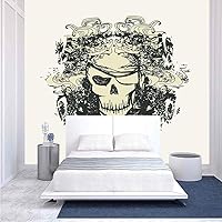 116x83 inches Wall Mural,Skull of Pirate Retro Grunge Style Skeleton Doodle Deadly Scary Character Decorative Peel and Stick Self-Adhesive Wallpaper Removable Large Wall Sticker Wall Decor for Home Of