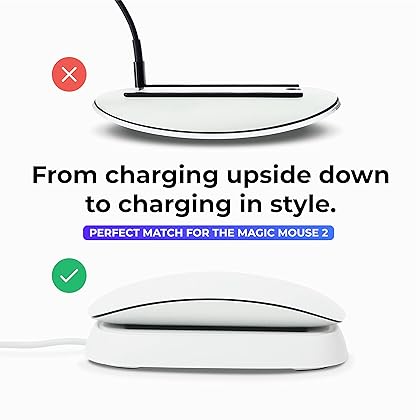 Ascrono - Charging Station Compatible with Apple Magic Mouse 2 - White - Perfect Accessories | Usable As Charging Dock, Stand & Charger | Includes 5ft (1.5m) USB-A Cable