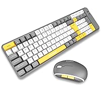 FOPETT Wireless Bluetooth Mouse and Keyboard with USB Receiver -Dual Mode - BT1+2.4G -Compact Design Full-Size for IBM or Compatible PC/Android with Windows - Grey Colorful