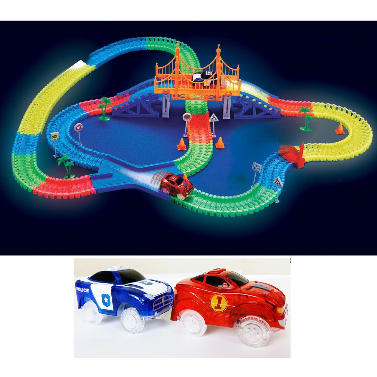 Ontel Magic Tracks Mega Set - 2 LED Race Cars and 18 ft. of Flexible,  Bendable Glow in the Dark Racetrack - As Seen on TV
