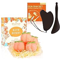 Pink Peach Bath Bombs Gift Set & Bian Stone Gua Sha and Acupuncture Scraper