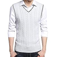 Men’s Cashmere Wool Blend Relaxed Fit Vest Knit V-Neck Sweater Casual Knitted Cotton V-Neck Vest Pullover Tops Blouse