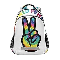 ALAZA Hippie Rainbow Peace Sign Gesture Symbol Backpack Purse for Women Men Personalized Laptop Notebook Tablet School Bag Stylish Casual Daypack, 13 14 15.6 inch