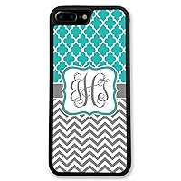 iPhone 7, Phone Case Compatible with iPhone 7 [4.7 inch] Teal Lattice & Grey Chevrons Monogram Monogrammed Personalized [Protective Case] IP7