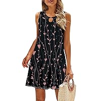 Floral Dress for Women,Womens Summer Dresses 2024 Casual Hollow Out Crewneck Sleeveless Tank Dresses Loose Sundress