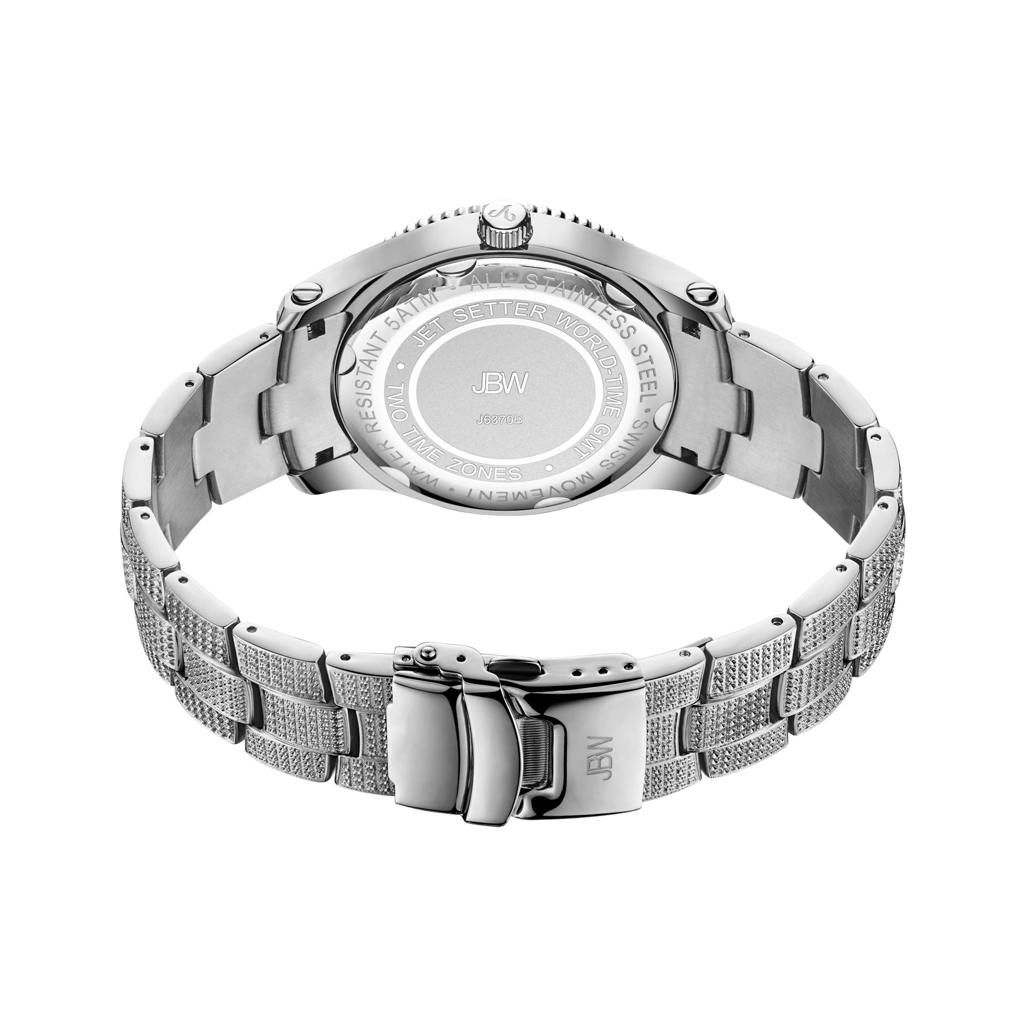 JBW Luxury Men's Jet Setter GMT J6370 1.00 ctw Diamond Wrist Watch with Stainless Steel Bracelet