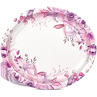 50PCS Mother's Day Paper Plates Spring Floral Tea Party Supplies 12x10in Oval Disposable Flower Plates for Picnics Easter Bridal Shower Baby Shower Wedding Party Decorations Dinner Tableware