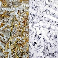 MagicWater Supply - White Gold & Monster Jumbo White (2 LB per color) - Crinkle Cut Paper Shred Filler great for Gift Wrapping, Basket Filling, Birthdays, Weddings, Anniversaries, Valentines Day
