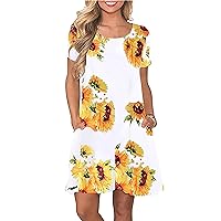 YMING Womens Oversized Short Sleeve Gradient Dresses Summer Ombre Swing Sundress Mini T Shirt Dress with Pockets