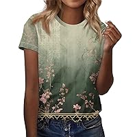 Summer Tops for Women 2024 Print Fashion Trendy Loose Fit Casual with Short Sleeve Round Neck Summer Shirts