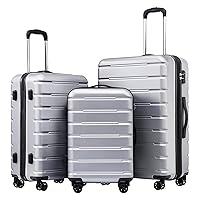 Coolife Luggage Suitcase Carry-on Spinner TSA Lock USB Port Expandable (only 28’’) Lightweight Hardside Luggage (Silver, 3 piece set)