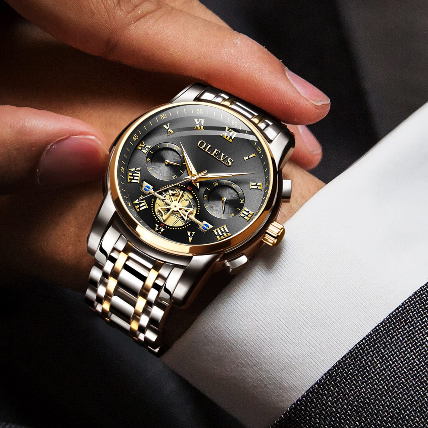 OLEVS Herrenuhren Edelstahlarmband Quarz Uhr Männer mit Diamant Datum Wasserdicht Leuchtende Klassische Elegantes Armbanduhr Geschenk
