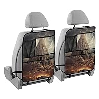 Retro High Tower Of Babel Kick Mats Back Seat Protector Waterproof Car Back Seat Cover for Kids Backseat Organizer with Pocket Protect from Dirt Mud Scratches, 2 Pack, Car Accessories