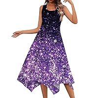 Long Casual Dresses Summer Dresses for Women 2024 Floral Print Elegant Pretty Flowy with Sleeveless Round Neck Tunic Sundress Purple Medium
