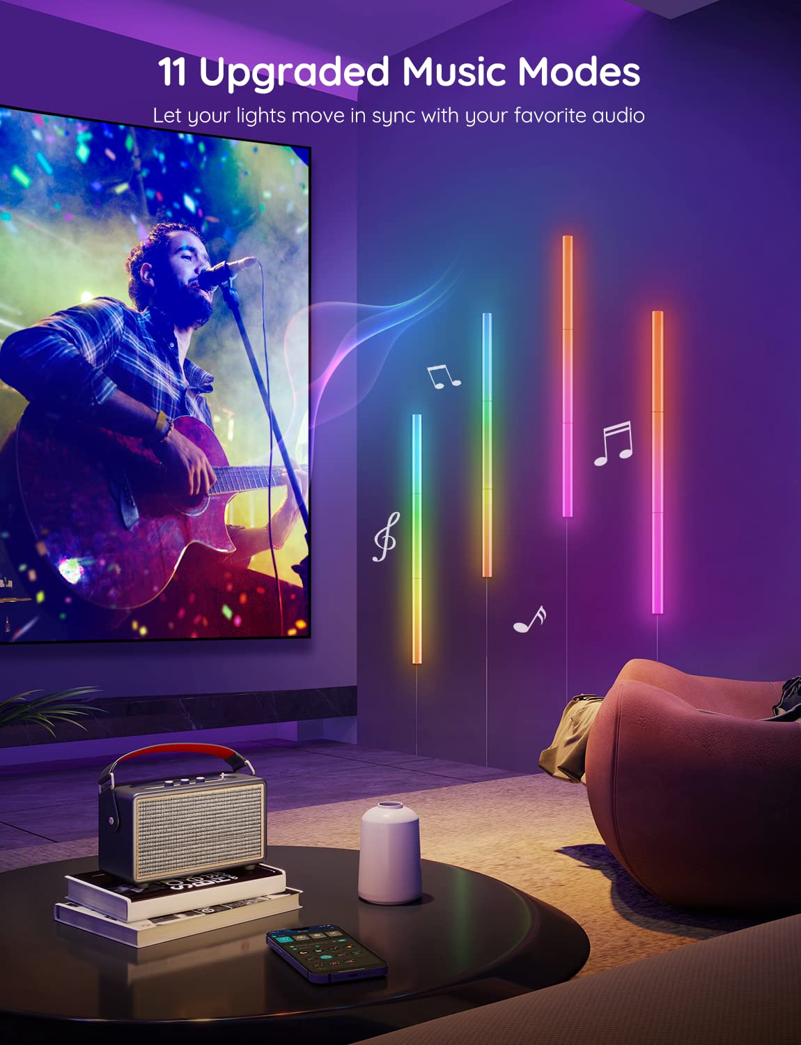 Govee Glide LED Wall Lights, RGBIC Wall Lights, Works with Alexa and Google Assistant, Smart Glide Lively Light Bars for Gaming Room Decor and Streaming, Multicolor Glide Sconces, Music Sync, 6 pcs