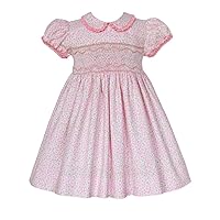 Pink Floral Heirloom Girls Fall Winter Smocked Classic Dress