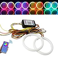Qasim Angel Eyes Halo Rings Cotton Lights 12V 90MM RGB LED Universal for Car Scooter Motorcycle DRL Turn Signal Light APP Bluetooth Control Multi-Color 2-Pack