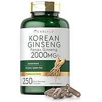 Carlyle Korean Ginseng Extract Capsules 2000 mg | 250 Capsules | Non-GMO and Gluten Free Formula | Standardized Panax Ginseng Supplement