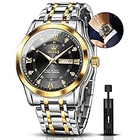 Olevs Watches for Men, Classic, Date, Business Dress, Luxury Large Dial, Green/Black/Blue, Waterproof, Luminous, Analogue, Two-Tone Stainless Steel Men's Wrist Watch