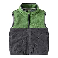 Toddler Boy's Stand Up Collar Colorblocked Fleece Zip Up Style Vest Jacket With Pockets Boys Trendy Daily Outfits
