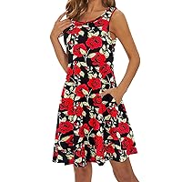 Dresses for Women Going Out Sleeveless Boho A-Line Holiday Dresses Fashion Graphic Ruched Retro Swing Dress Clothing