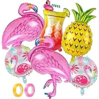 6 Pack Flamingo Party Balloons Supplies, Hawaiian Party Decoration Balloons Pink Flamingo Tropical Pineapple Drink Cup for Summer Beach Birthday Party Decor with Balloon Ribbons