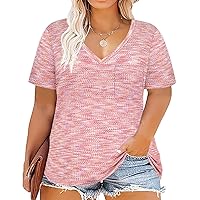 TIYOMI Plus Size T Shirt for Women Short Sleeve Shirts Pocket Tunic Round Neck Tops Raglan Summer Blouse XL-5XL 14-28