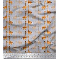 Soimoi Cotton Cambric Grey Fabric - by The Yard - 56 Inch Wide - Giraffe Cartoon Kids Fabric - Elegant and Whimsical Giraffe Patterns for Stylish Kids' Fashion Printed Fabric