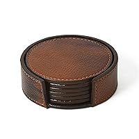 Hand Made100% Top Grained Real Leather Drink Coaster Set of 6 Leather Coaster for DrinksCoaster for Coffee Table-(Tan)