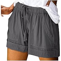 Women's Casual Shorts Elastic Waist Drawstring Comfy Lounge Shorts 2024 Loose Lightweight Summer Beach Shorts with Pockets
