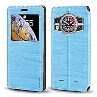 for Cubot Kingkong 9 Case, Wood Grain Leather Case with Card Holder and Window, Magnetic Flip Cover for Cubot Kingkong 9 (6.583”) Sky Blue