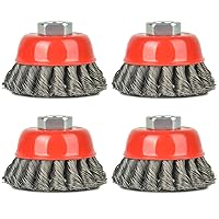 3 inch Wire Wheel Brush Cup Brush,4 Pack Twisted Knotted Cup Brush for Grinders,5/8