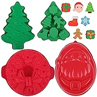 MCEAST 4 Pack Christmas Silicone Molds Candy Chocolate Molds Non-Stick Baking Molds with Christmas Tree Santa Claus Bow Patterns for Christmas Party (Green, Red)
