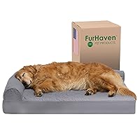 Furhaven Cooling Gel Dog Bed for Large Dogs w/ Removable Bolsters & Washable Cover, For Dogs Up to 95 lbs - Pinsonic Quilted Paw L Shaped Chaise - Titanium, Jumbo/XL