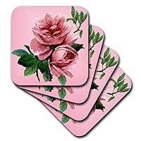 3dRose CST_23422_3 Classic Pink Rose Ceramic Tile Coasters, (Set of 4)